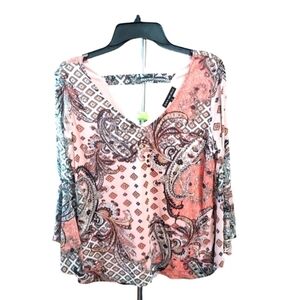 Sara Michelle small dressy top bell sleeves v neck